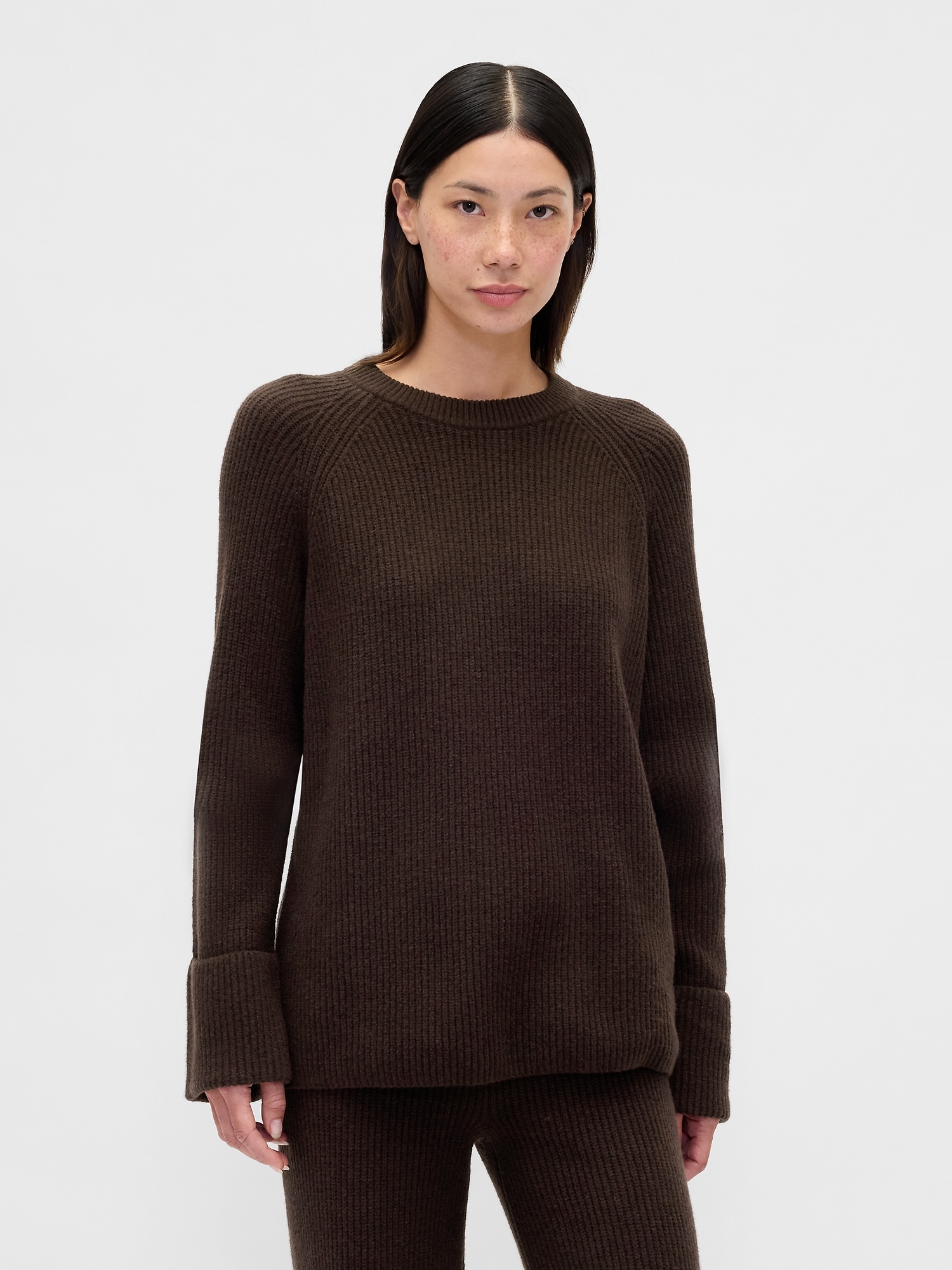 CashSoft Shaker-Stitch Boyfriend Sweater - Terra Brown Heather