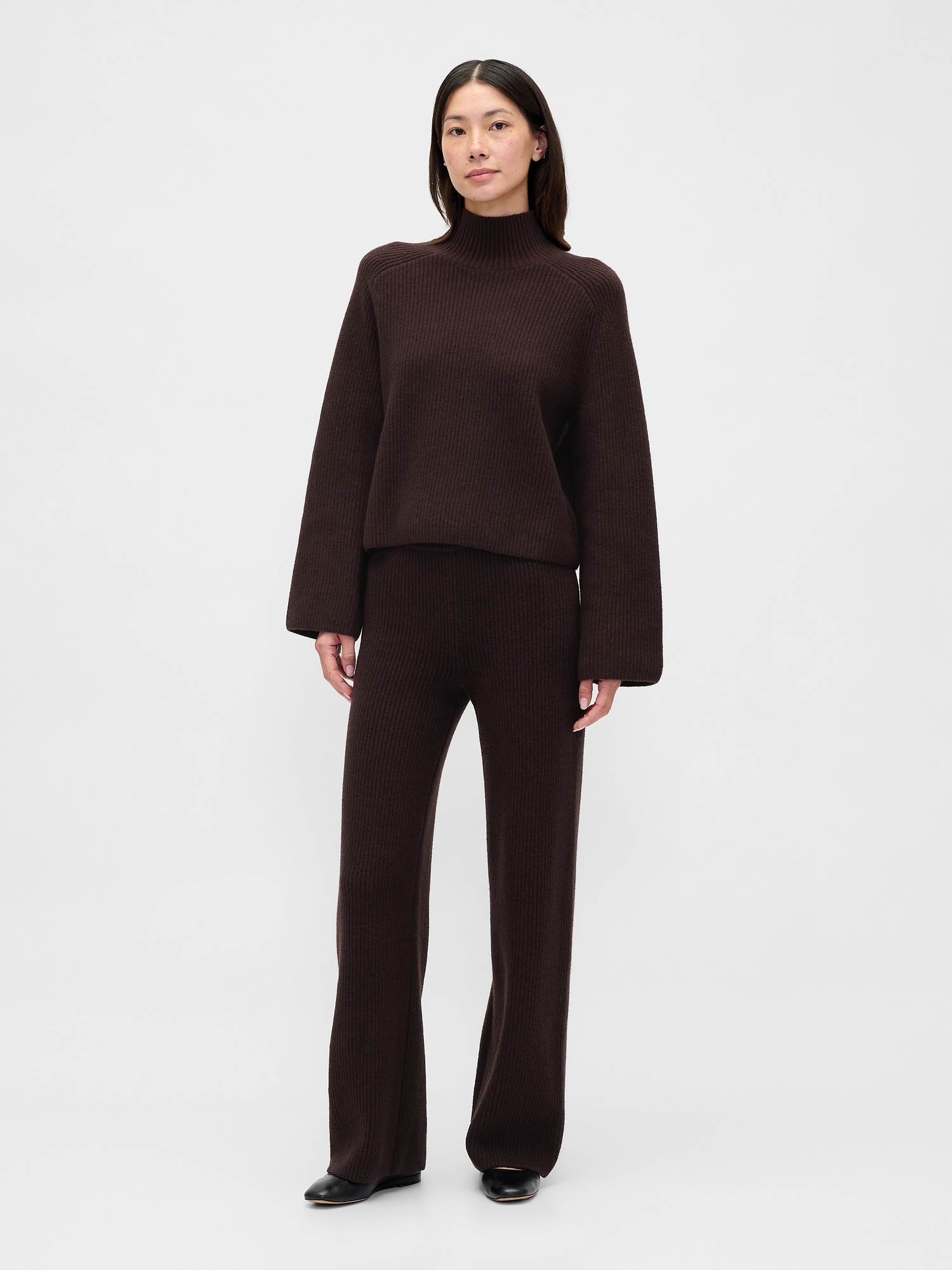 CashSoft Shaker-Stitch Sweater Pants - Terra Brown Heather