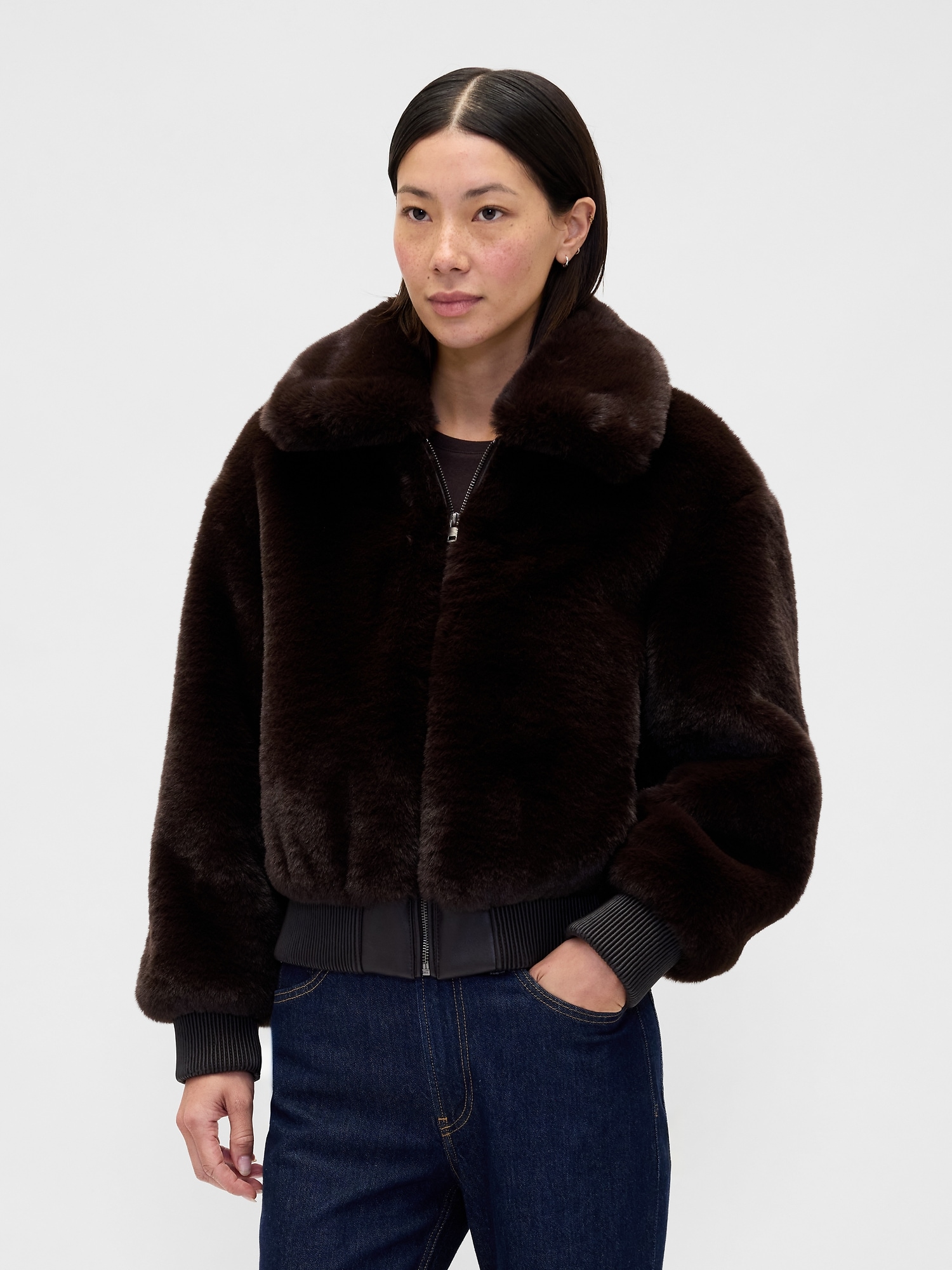 Gap Faux Fur Bomber Jacket In Brown