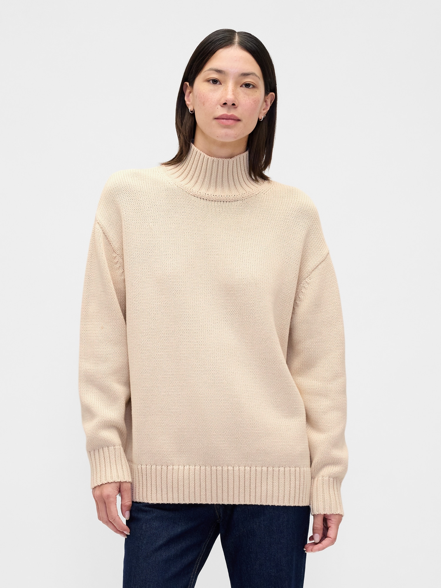 Gap 100% Cotton Oversized Mockneck Sweater In Neutral