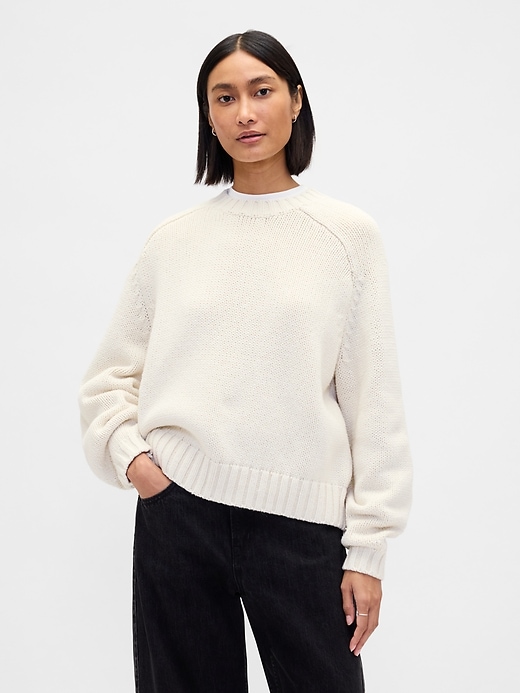Image number 1 showing, Relaxed Saddle-Sleeve Crewneck Sweater