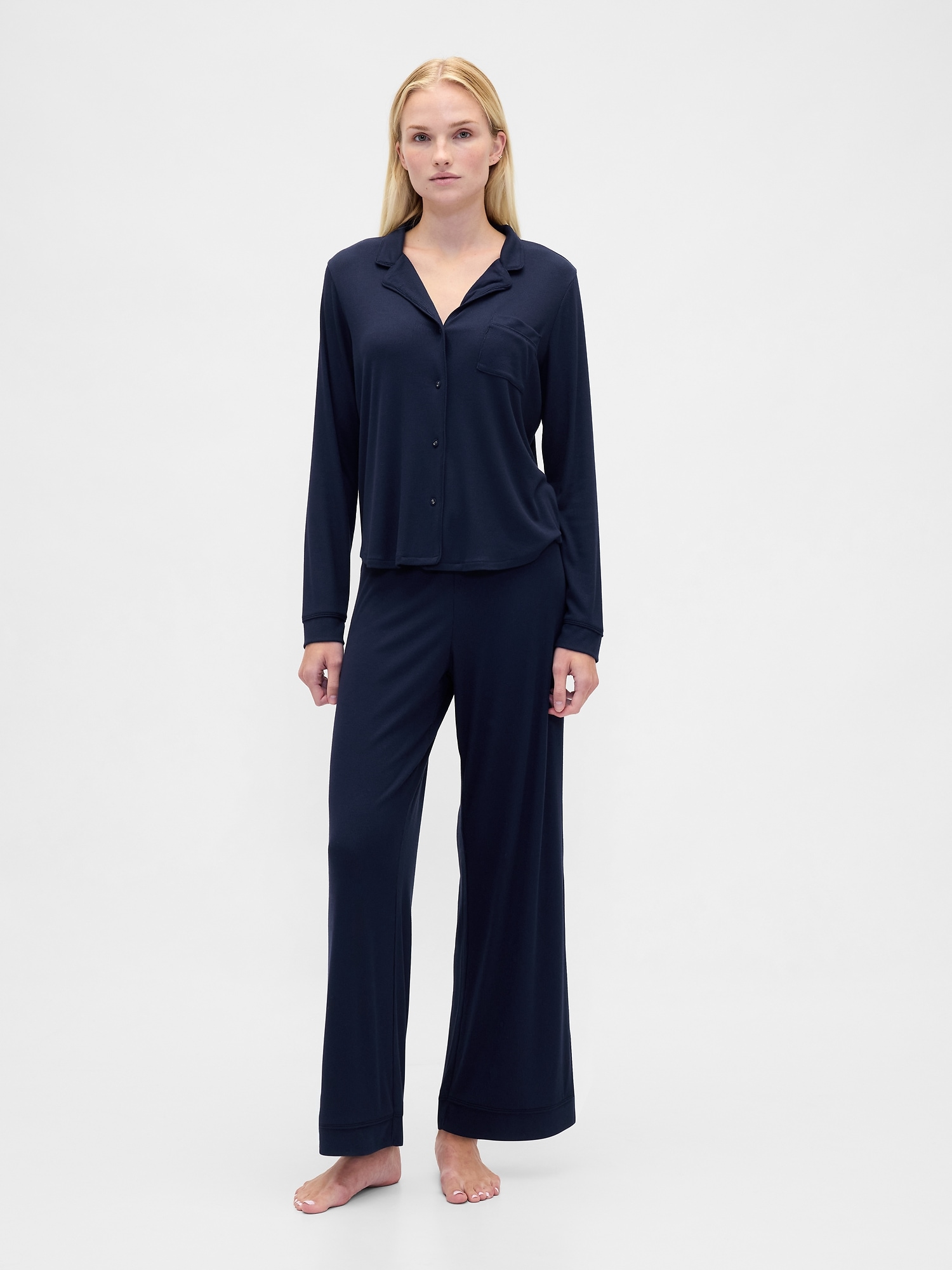 Mini Rib PJ Set - Navy Blue Night