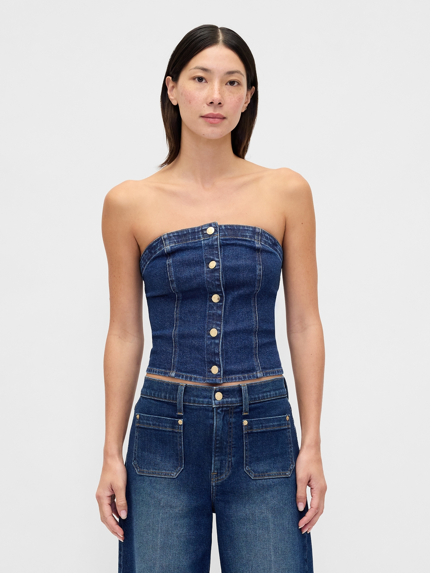 Gap Denim Strapless Crop Vest In Blue