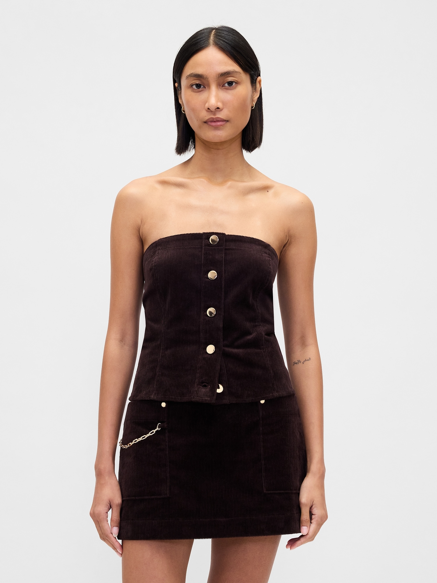 Gap Corduroy Strapless Crop Vest In Black