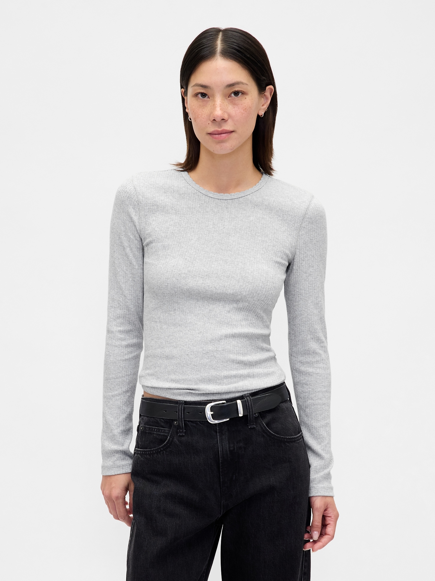 Pointelle Rib T-Shirt - Charcoal Grey