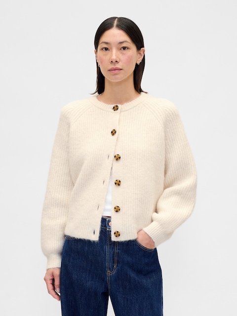 Fuzzy Shaker-Stitch Cardigan