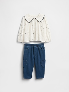 Baby Collared Top & Pull-On Pants Outfit Set
