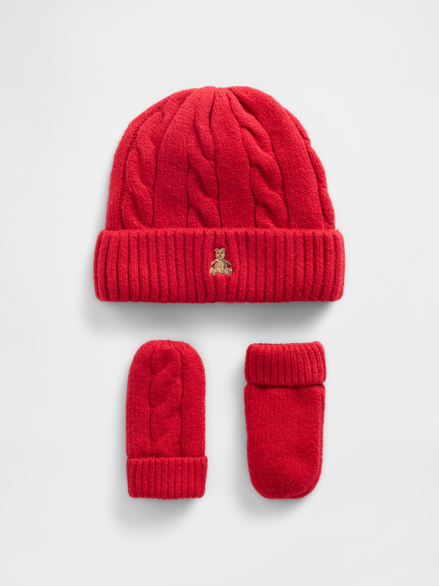 Gap Baby & Toddler Cashsoft Cable-knit Beanie & Mittens Set In Red