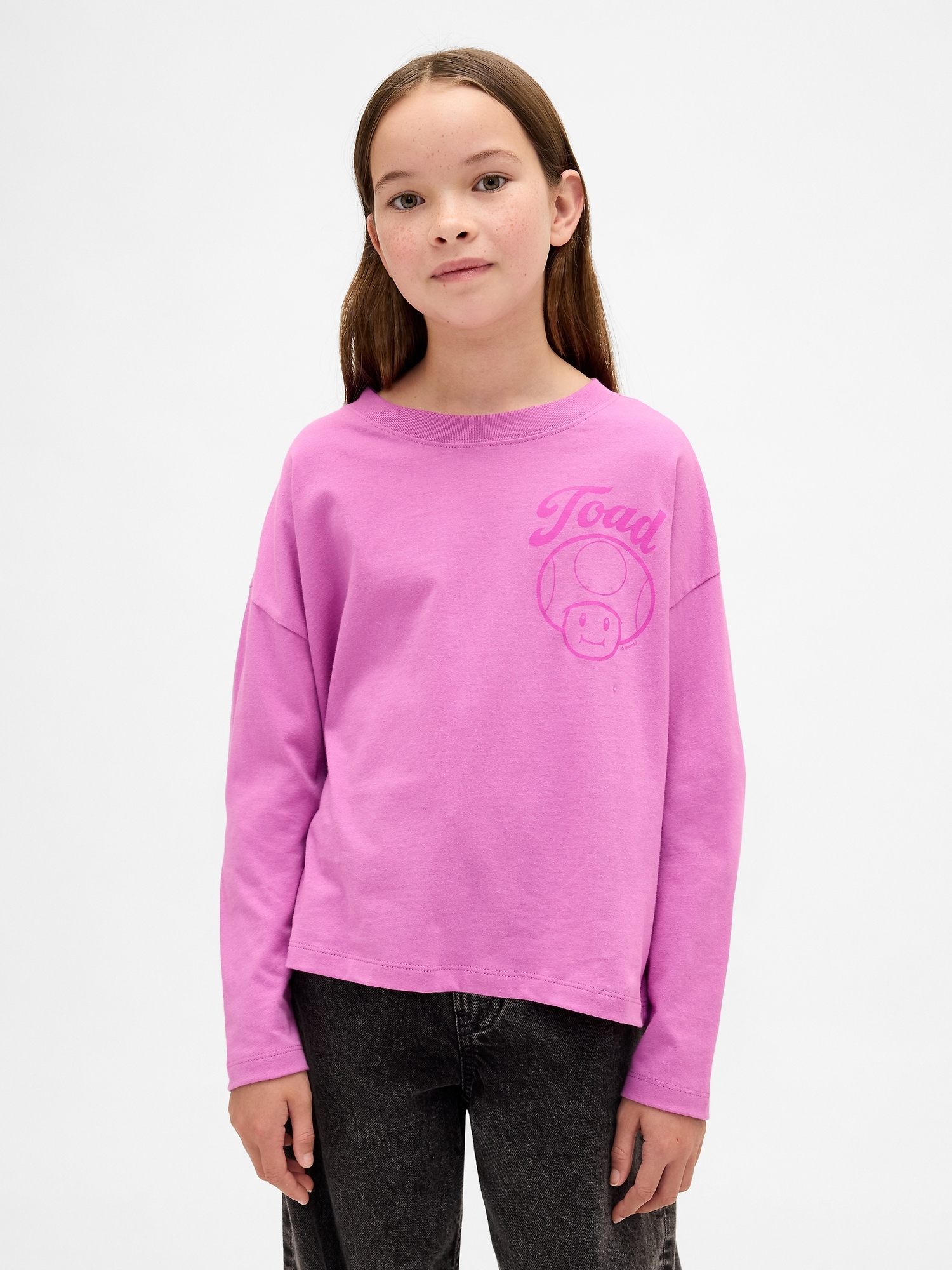 Kids Super Mario Oversized Graphic T-Shirt - Neon Pink Glow