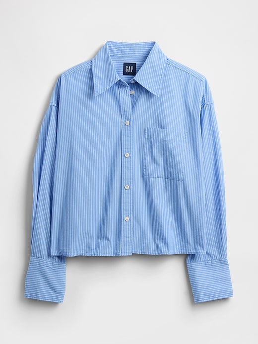 Image number 1 showing, Organic Cotton Oxford Straight-Hem Crop Shirt