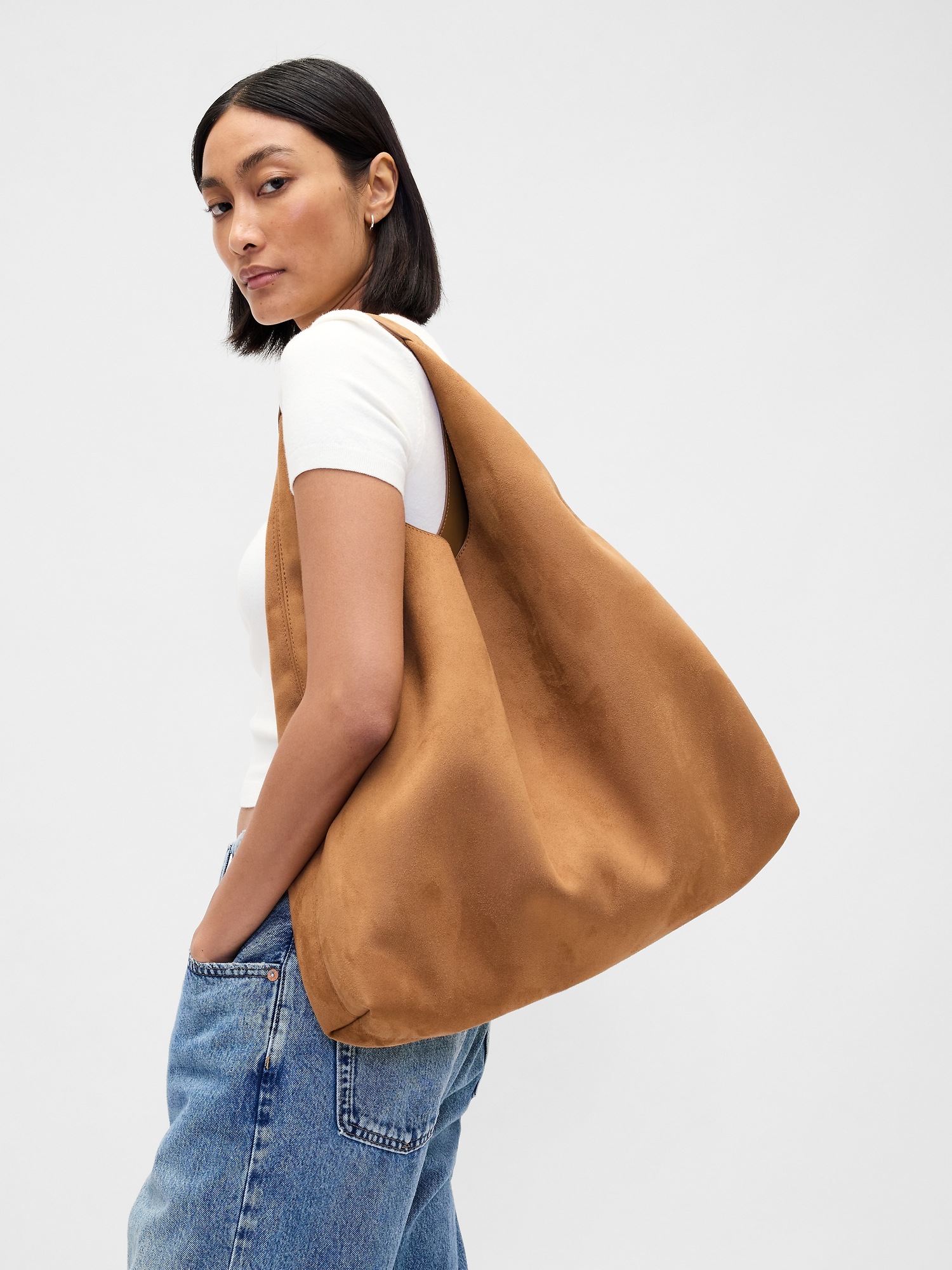 Vegan Suede Slouchy Tote Bag