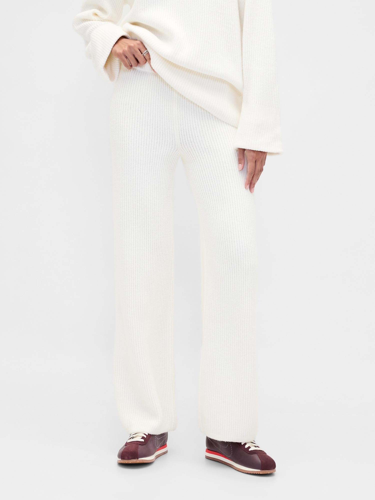 CashSoft Shaker-Stitch Sweater Pants