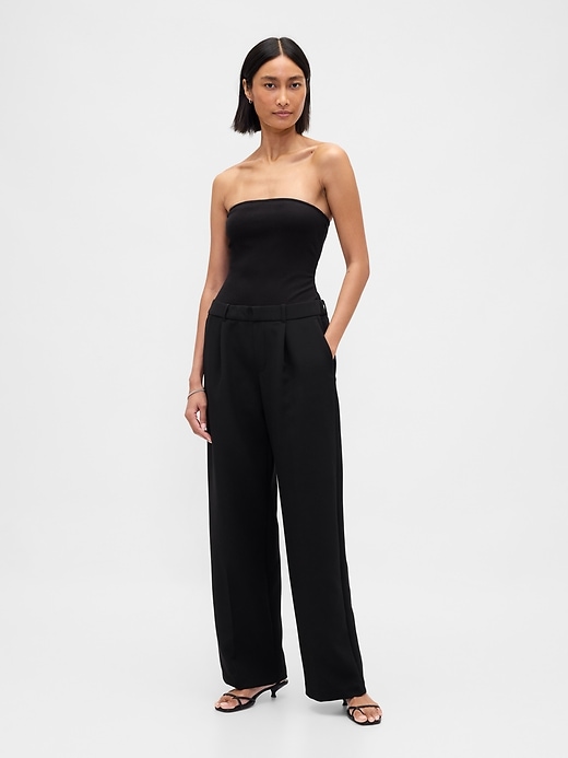Image number 1 showing, Strapless Drop-Waist Mixed Media Jumpsuit