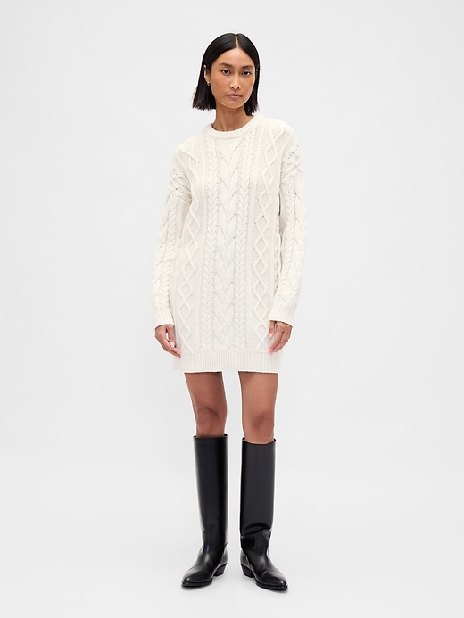 Image number 1 showing, Cable-Knit Mini Sweater Dress