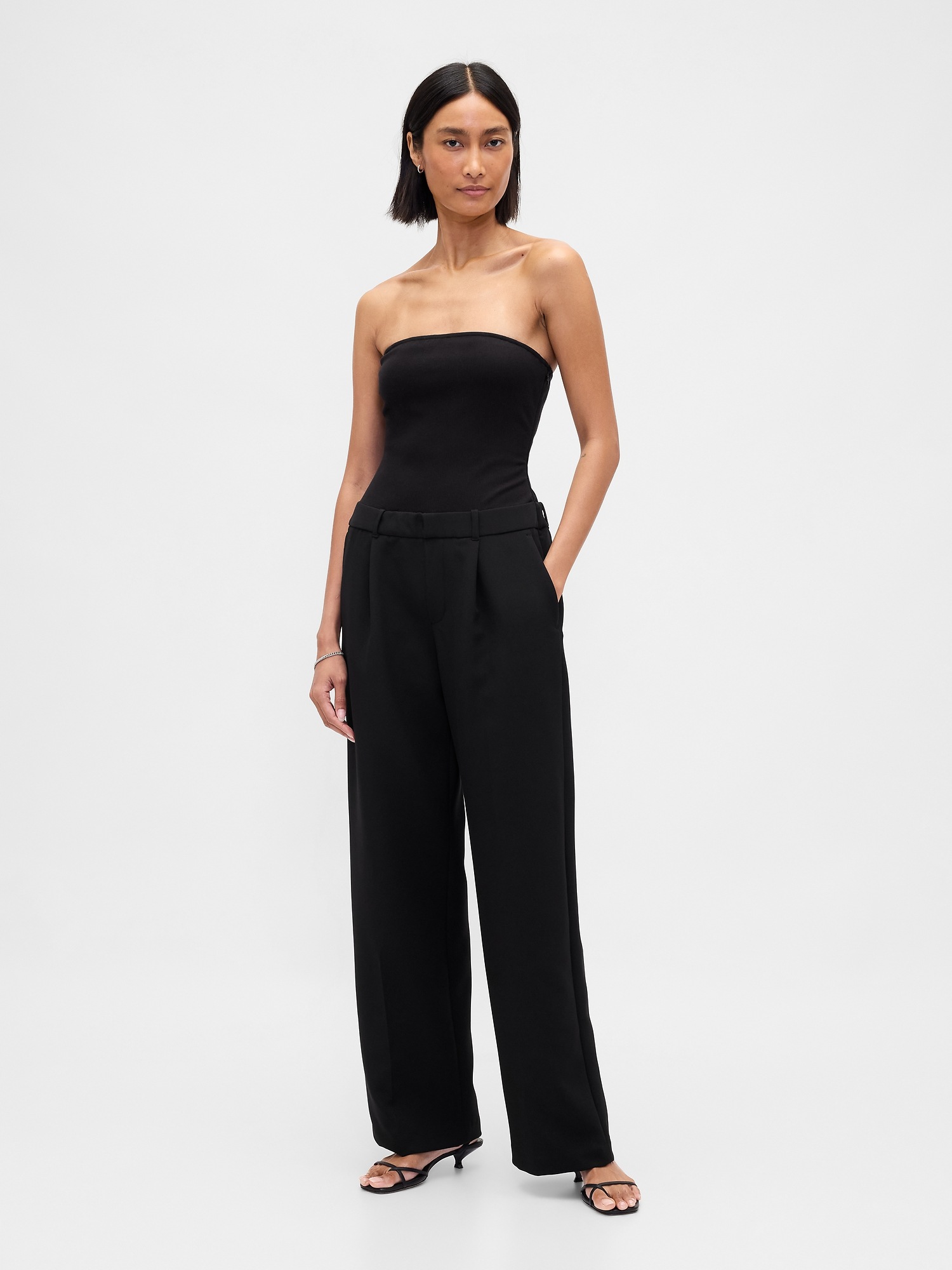 Женские комбинезоны Gap Strapless Drop-Waist Mixed Media Jumpsuit