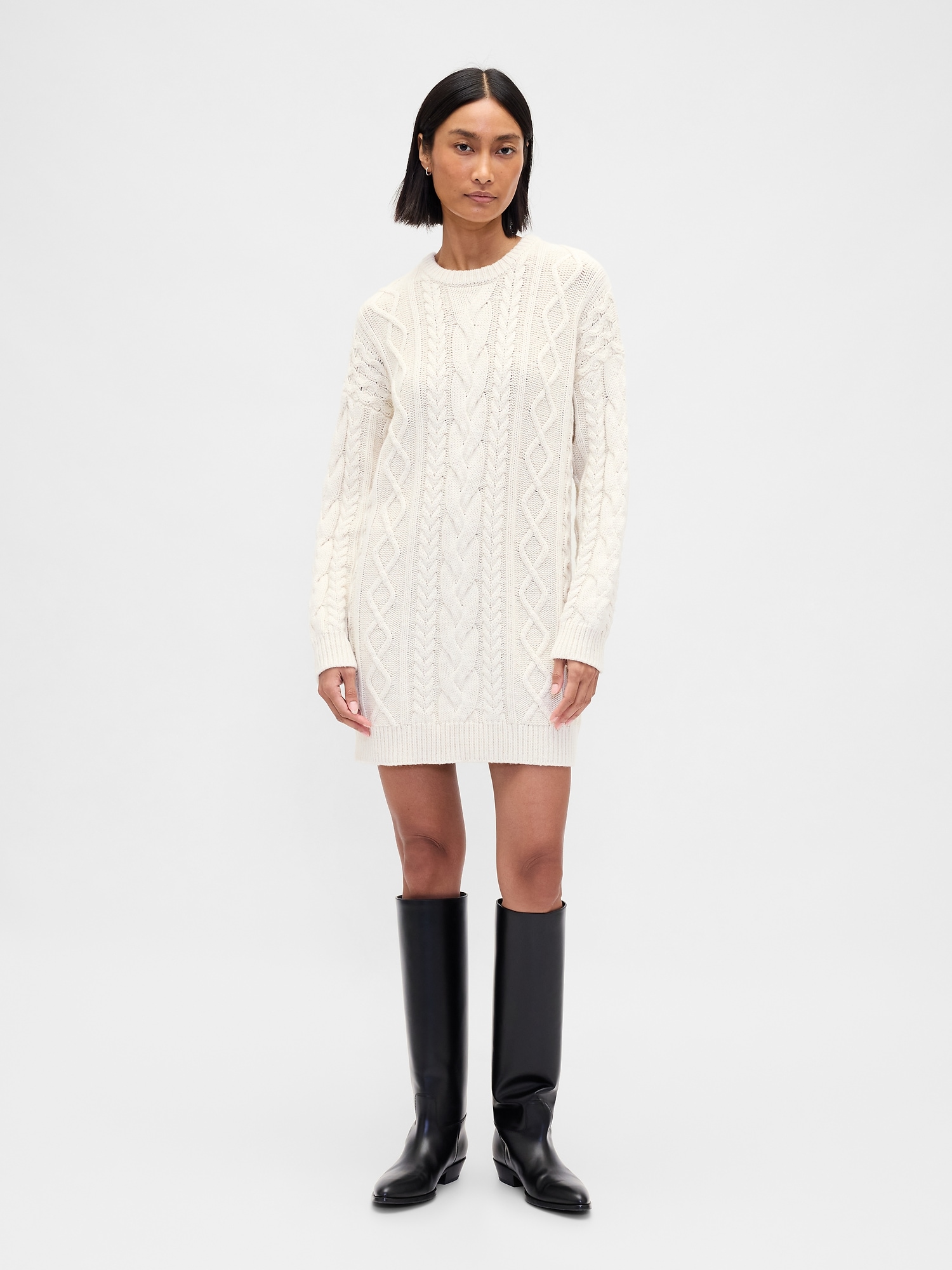 Cable-Knit Mini Sweater Dress - Chino Beige