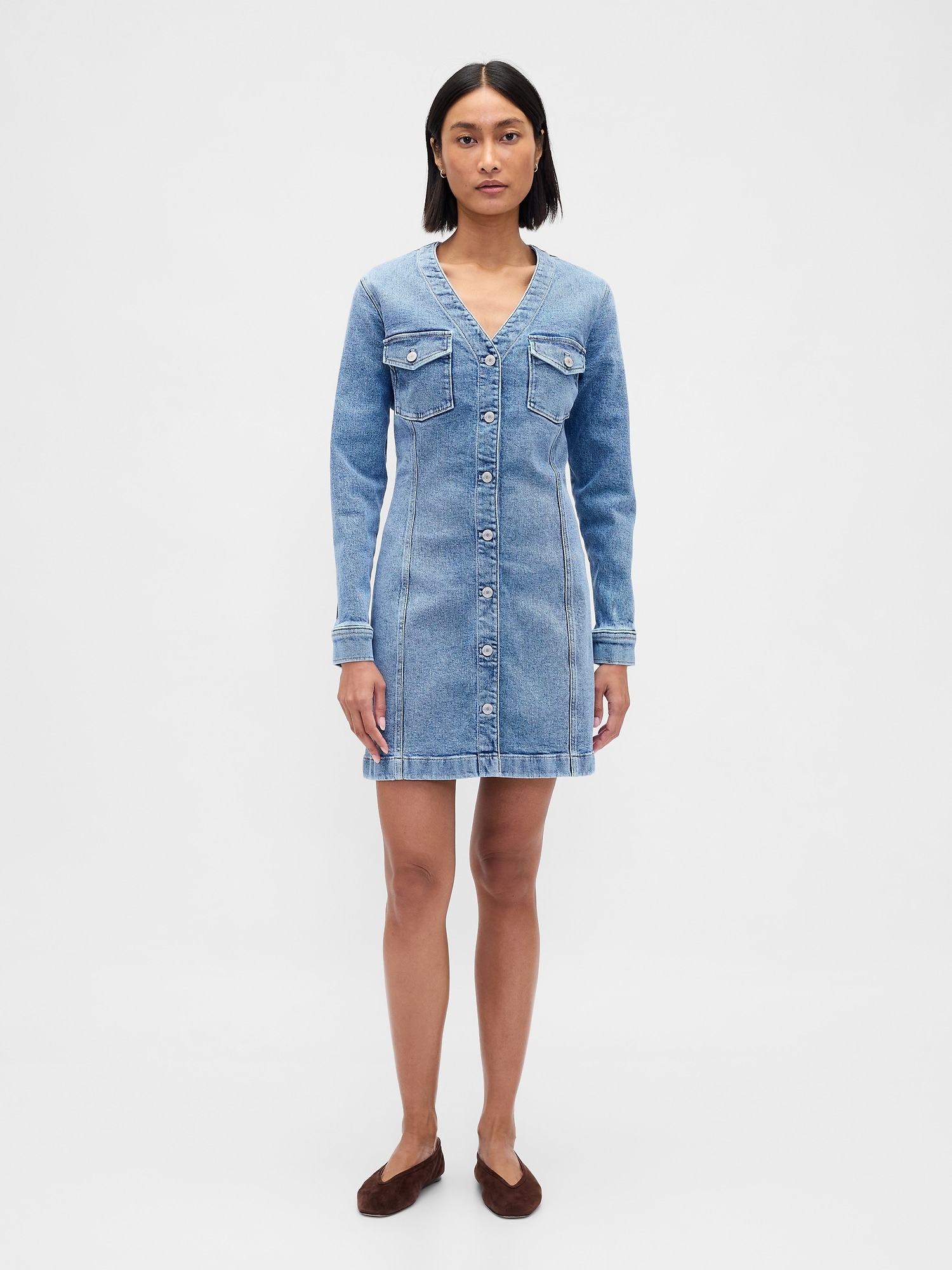 Denim Pocket Mini Dress - Light Wash