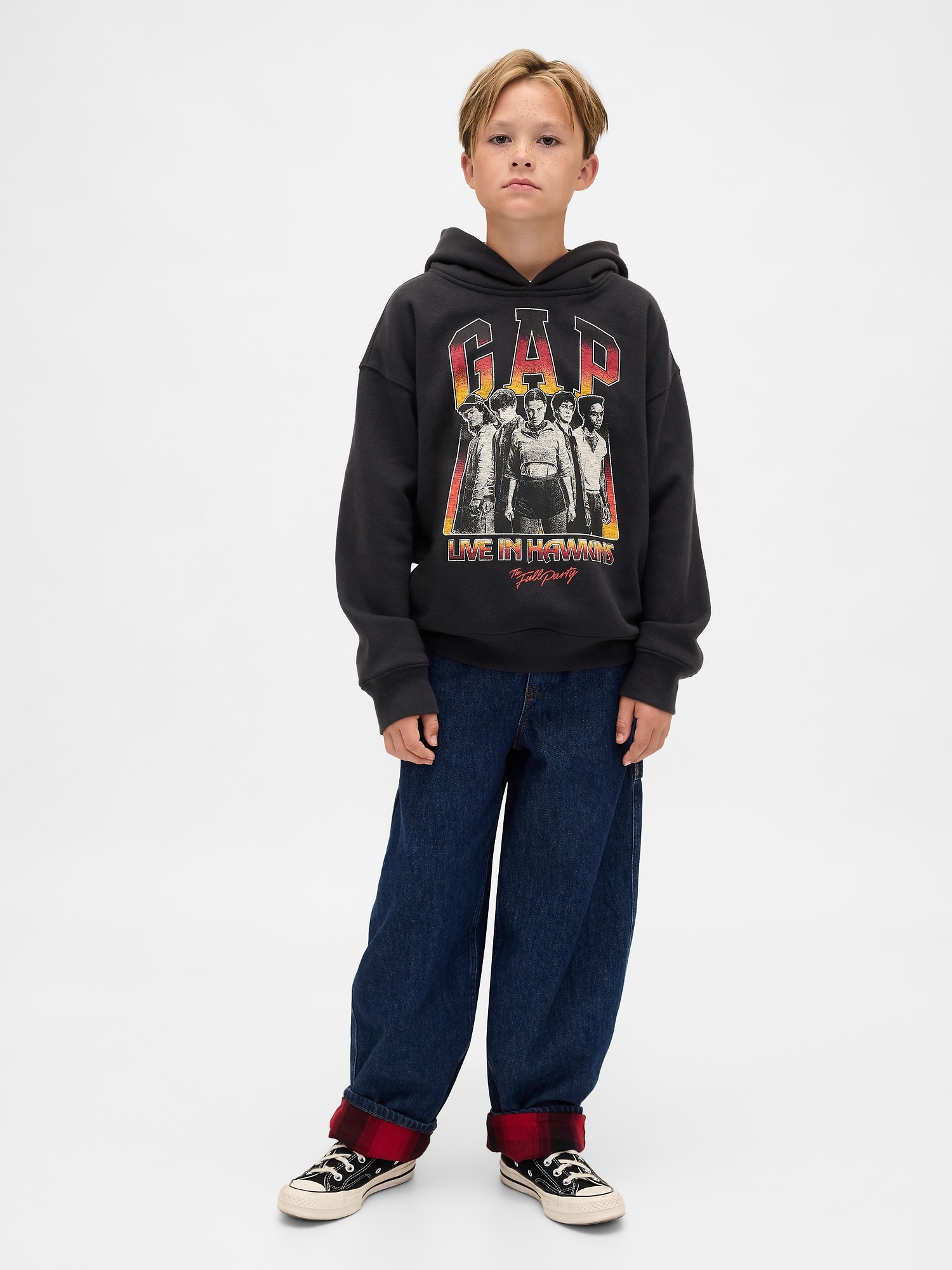 Детское худи Gap Stranger Things Kids VintageSoft Graphic, цвет: Moonless Night — фото 4