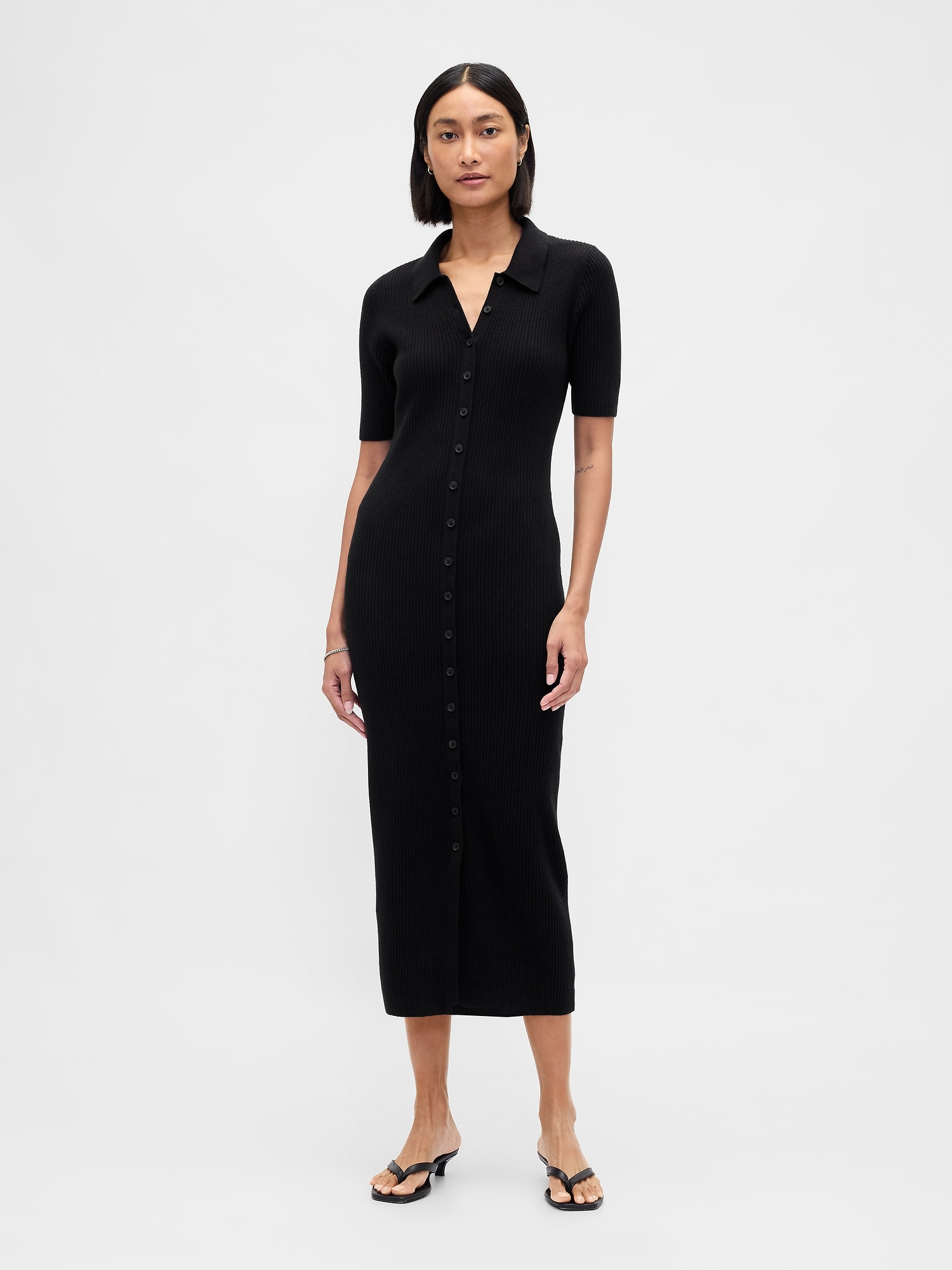 Gap Cashsoft Rib Collared Midi Cardigan Dress In Black