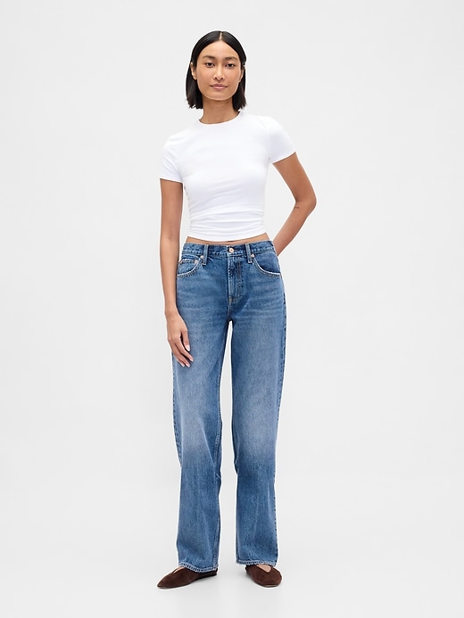 Image number 1 showing, Mid Rise Rigid Relaxed Straight Jeans