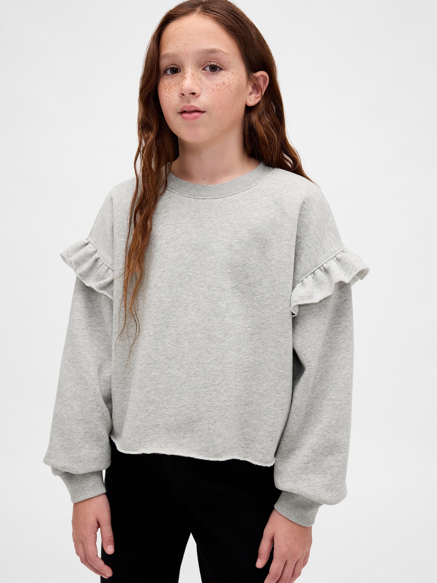 Kids VintageSoft Ruffle Sweatshirt - Light Heather Gray
