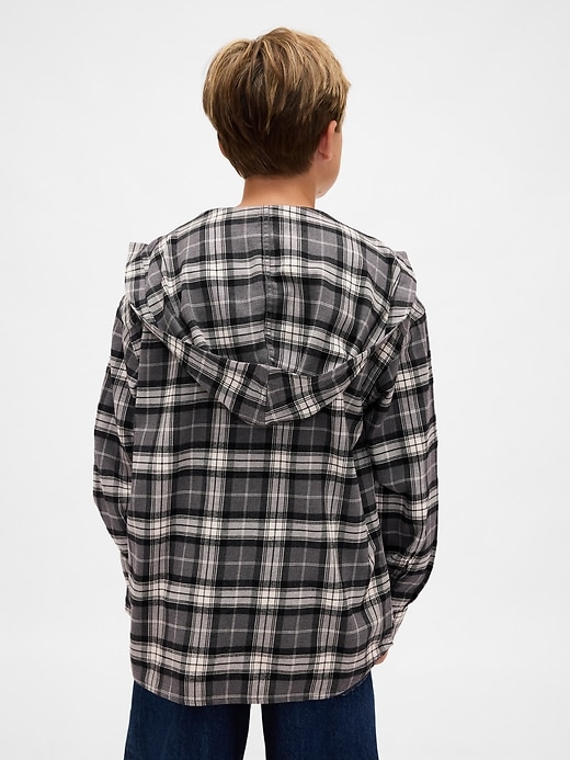 Kids Organic Cotton Hooded Flannel Shirt