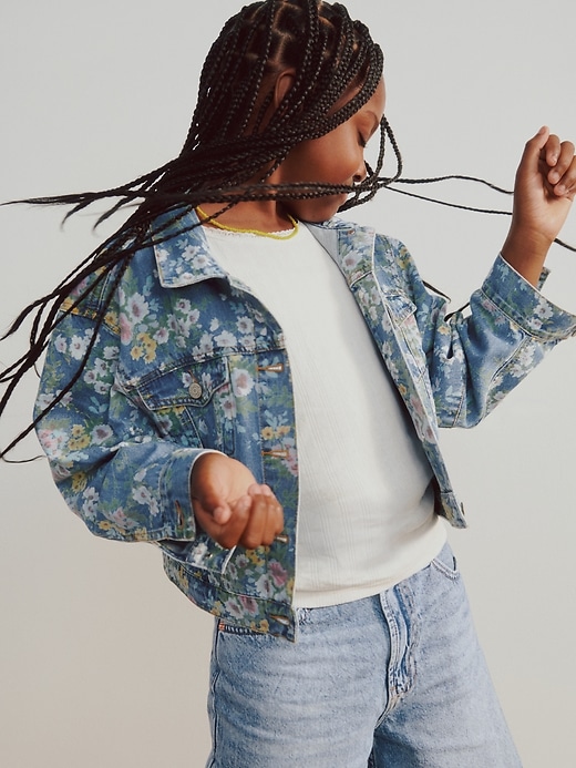 Image number 6 showing, Kids Balloon-Sleeve Floral Denim Jacket
