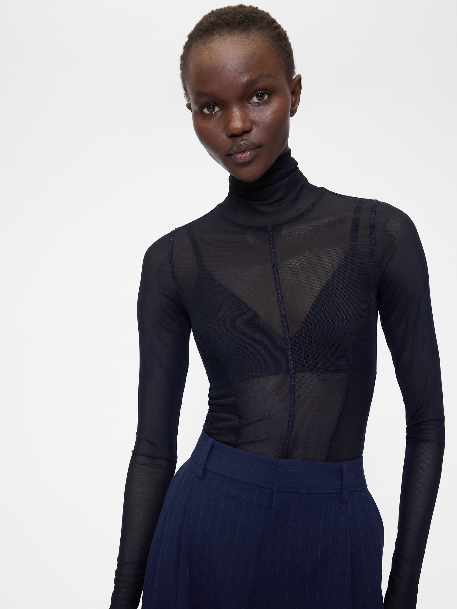 GapStudio Sheer Mesh Turtleneck - Classic Navy Blue