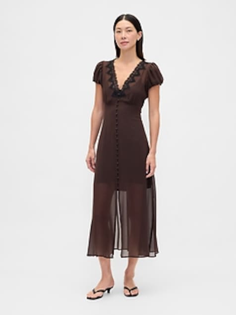 Lace-Trim V-Neck Maxi Dress