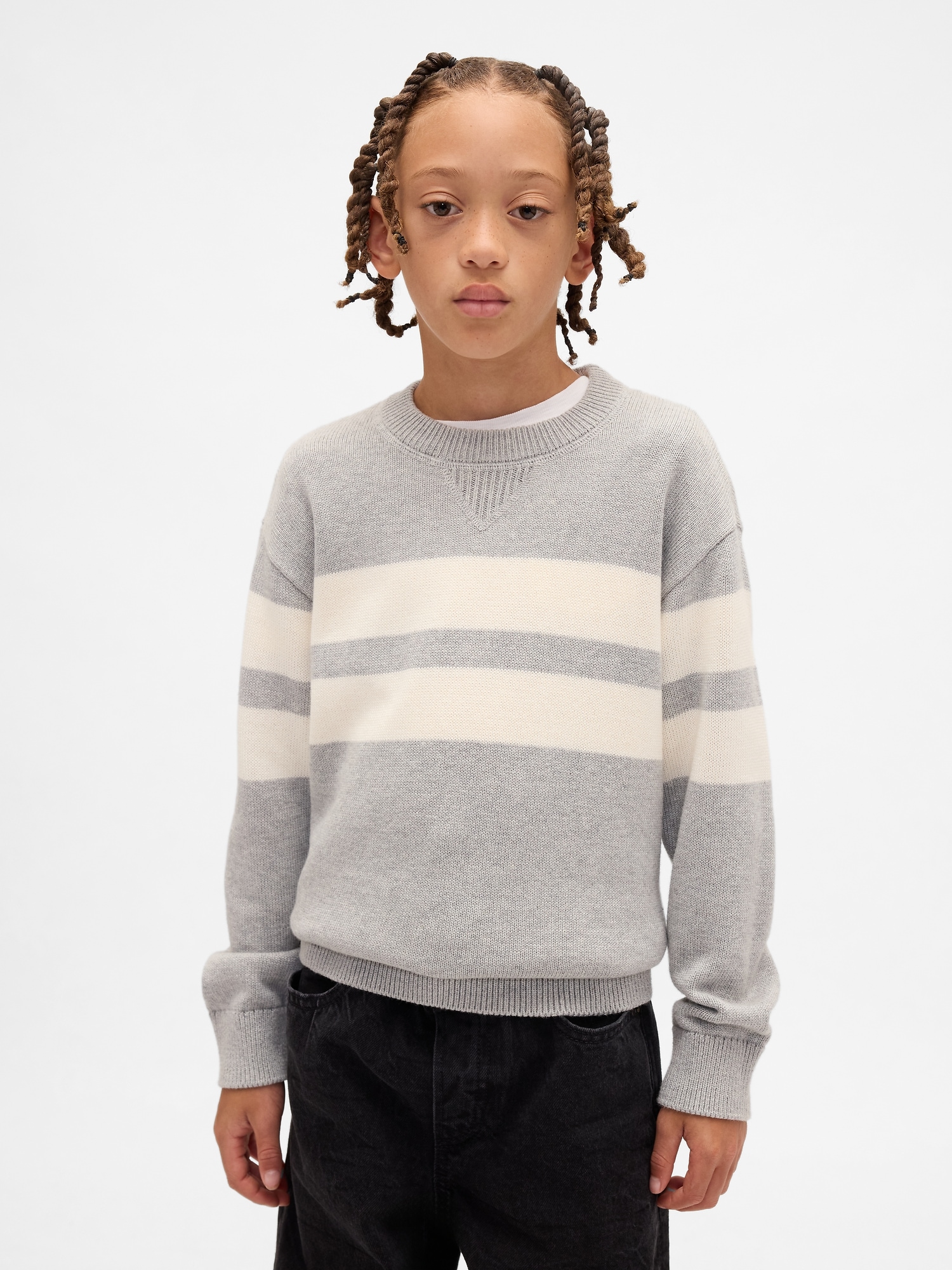 Kids Relaxed Crewneck Sweater - Light Grey Heather