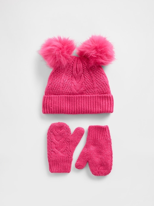 Image number 1 showing, Baby & Toddler Cable-Knit Pom Beanie & Mittens Set