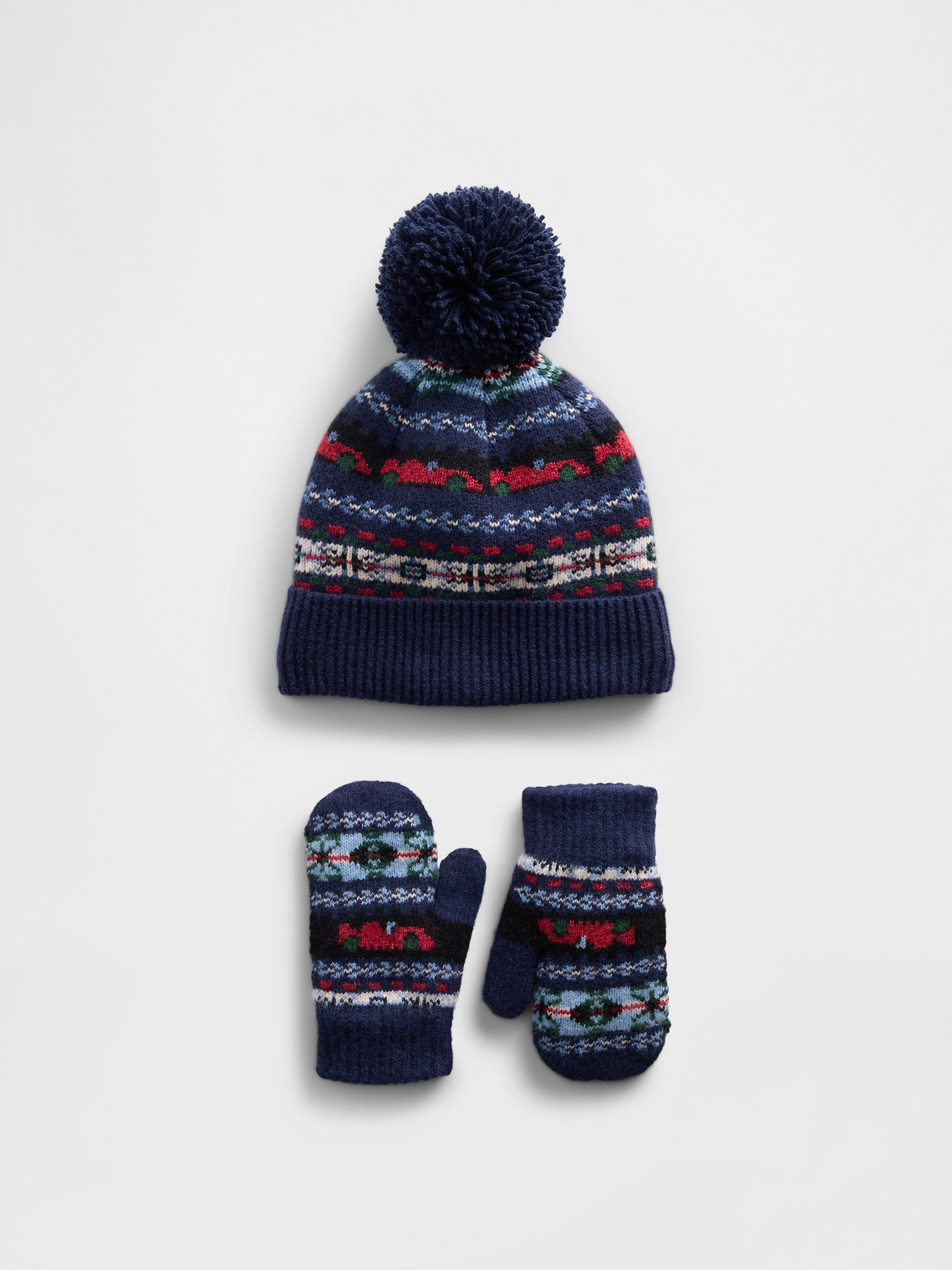 Baby & Toddler Fair Isle Pom Beanie & Mittens Set