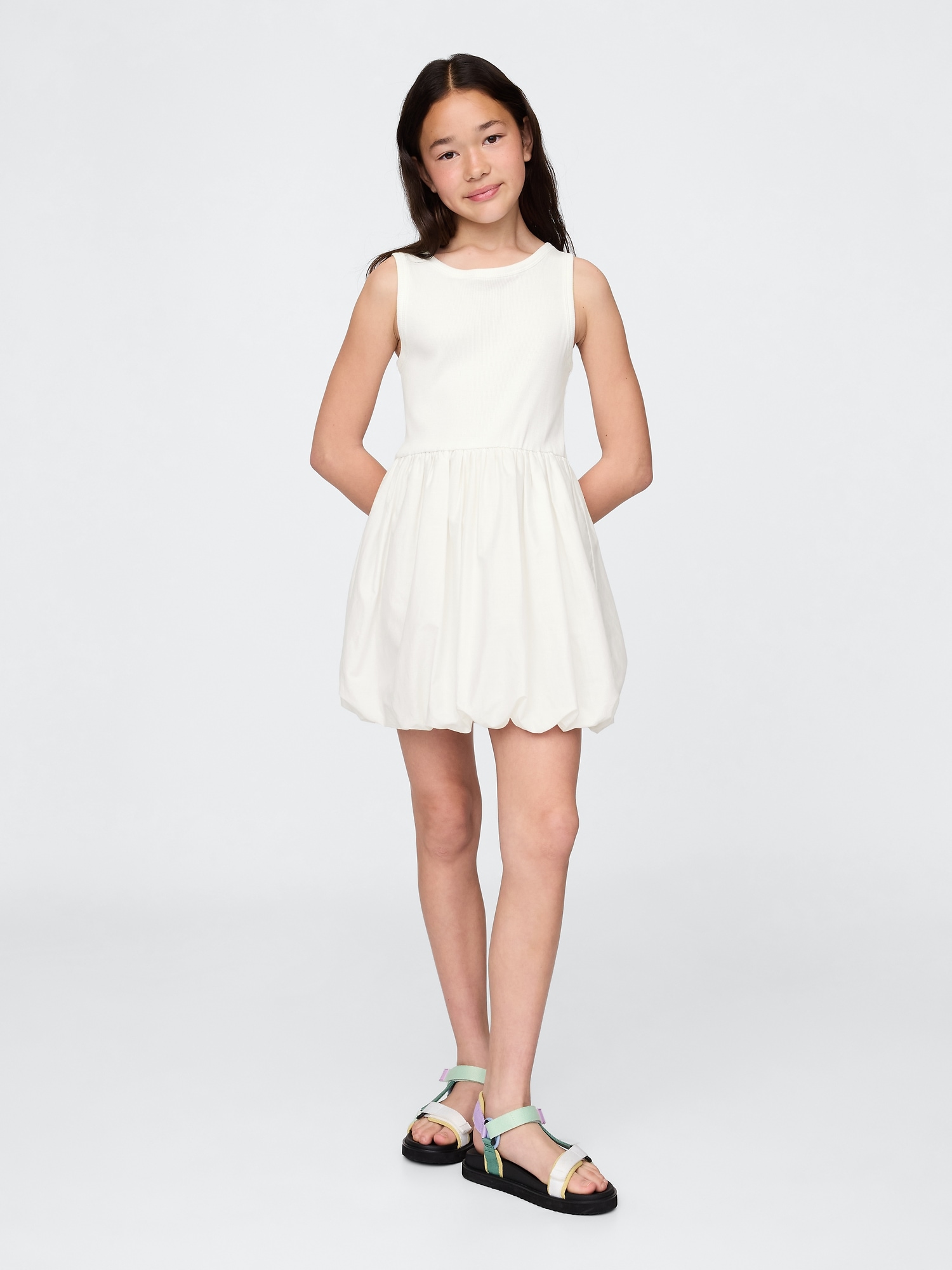 Kids Mixed Media Bubble Dress - New Off White