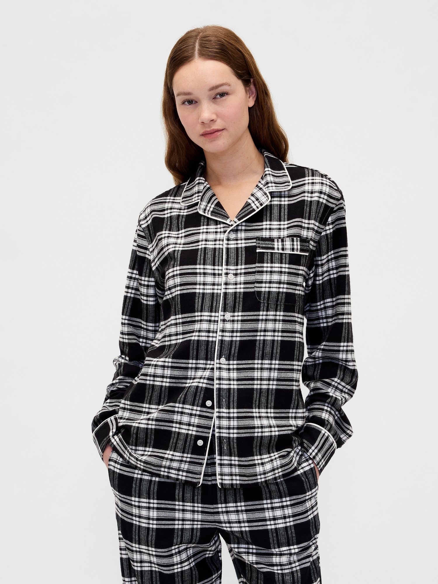 Adult Softest Flannel PJ Shirt - Black & White Plaid