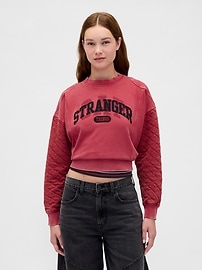 Stranger Things Quilted-Sleeve Logo Sweatshirt - Red - View 6