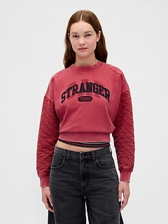 Stranger Things Quilted-Sleeve Logo Sweatshirt