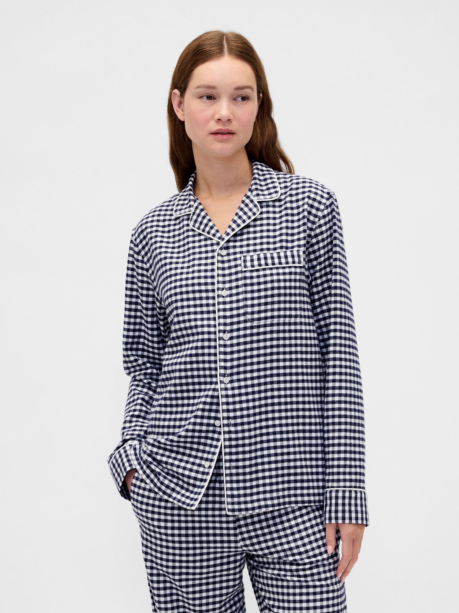 Adult Softest Flannel PJ Shirt - Navy Blue Gingham