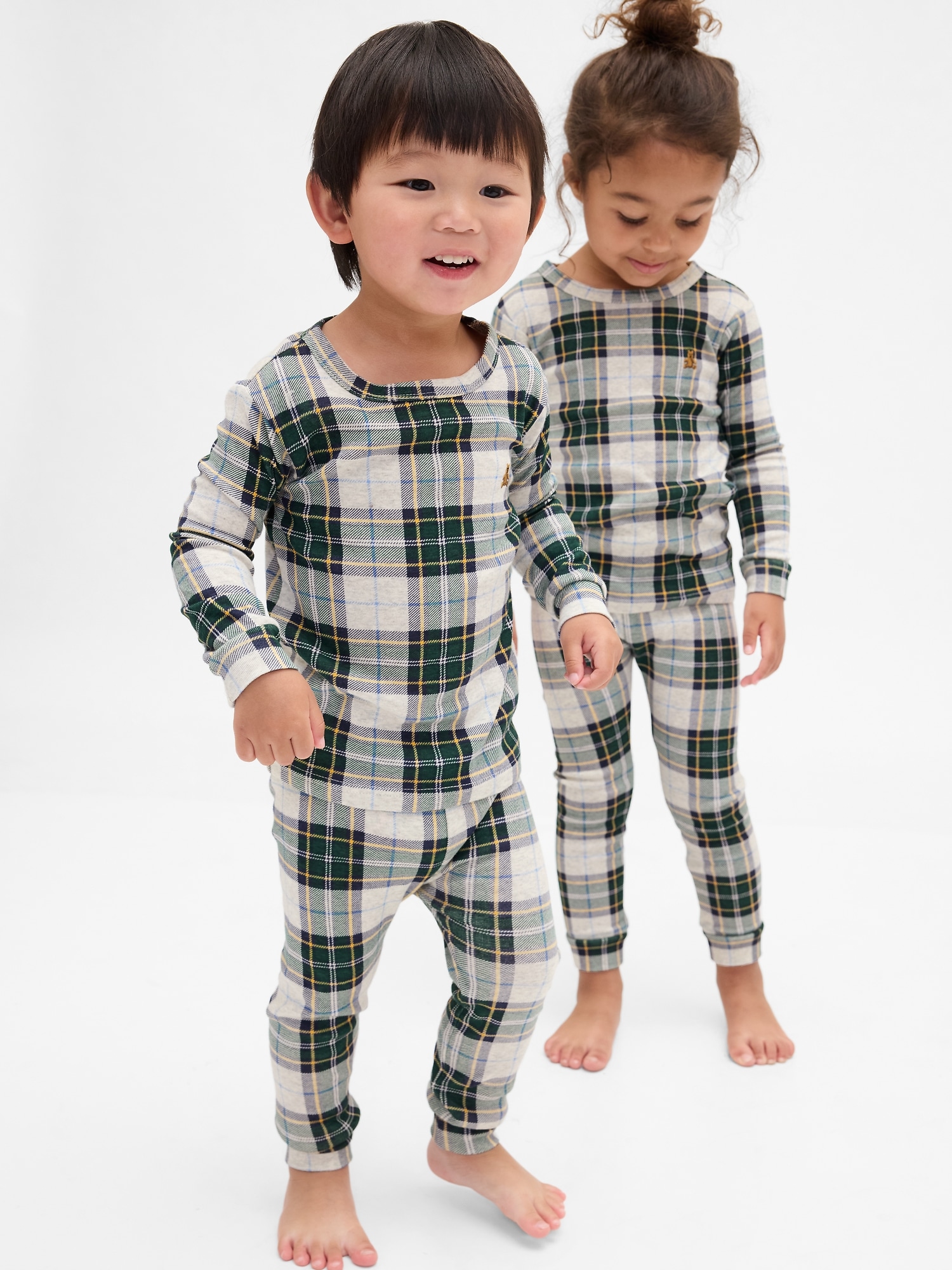Kids & Baby Organic Brushed Cotton Holiday PJ Set - Green Plaid