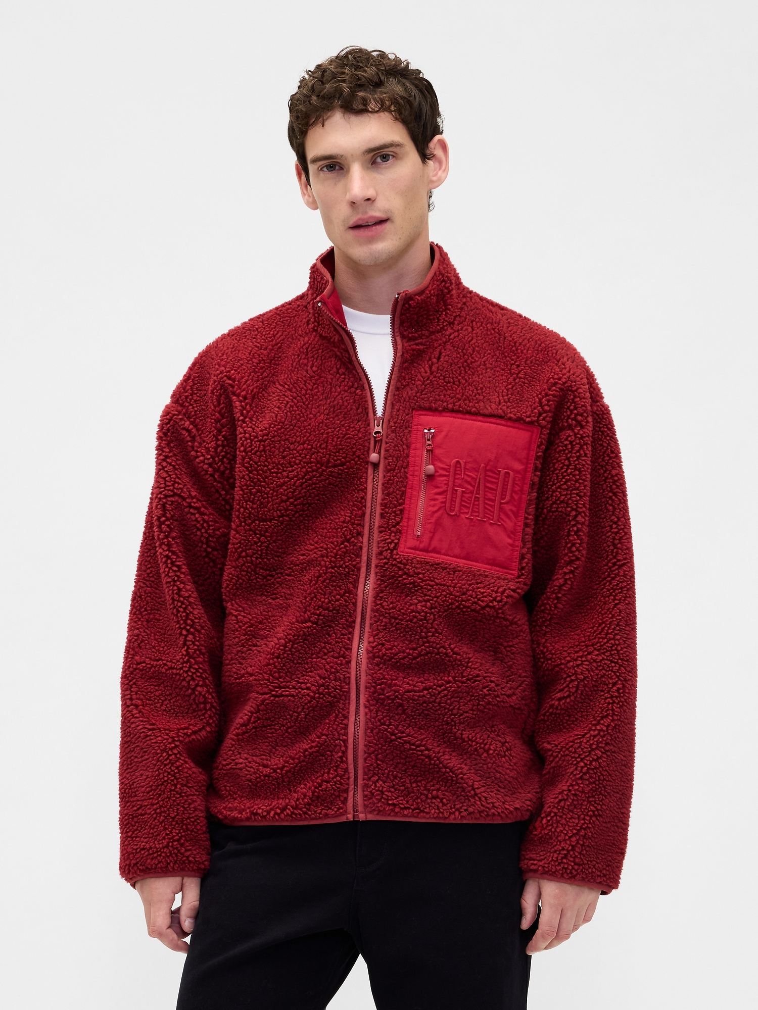 Recycled Sherpa Oversized Logo Zip Jacket