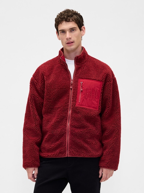 Recycled Sherpa Oversized Logo Zip Jacket