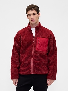Recycled Sherpa Oversized Logo Zip Jacket