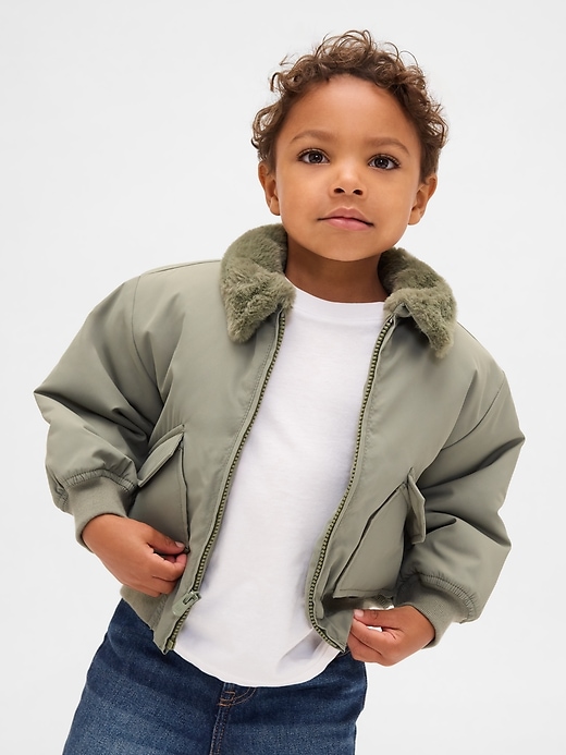 Image number 1 showing, Baby & Toddler Faux-Fur Collar Bomber Jacket