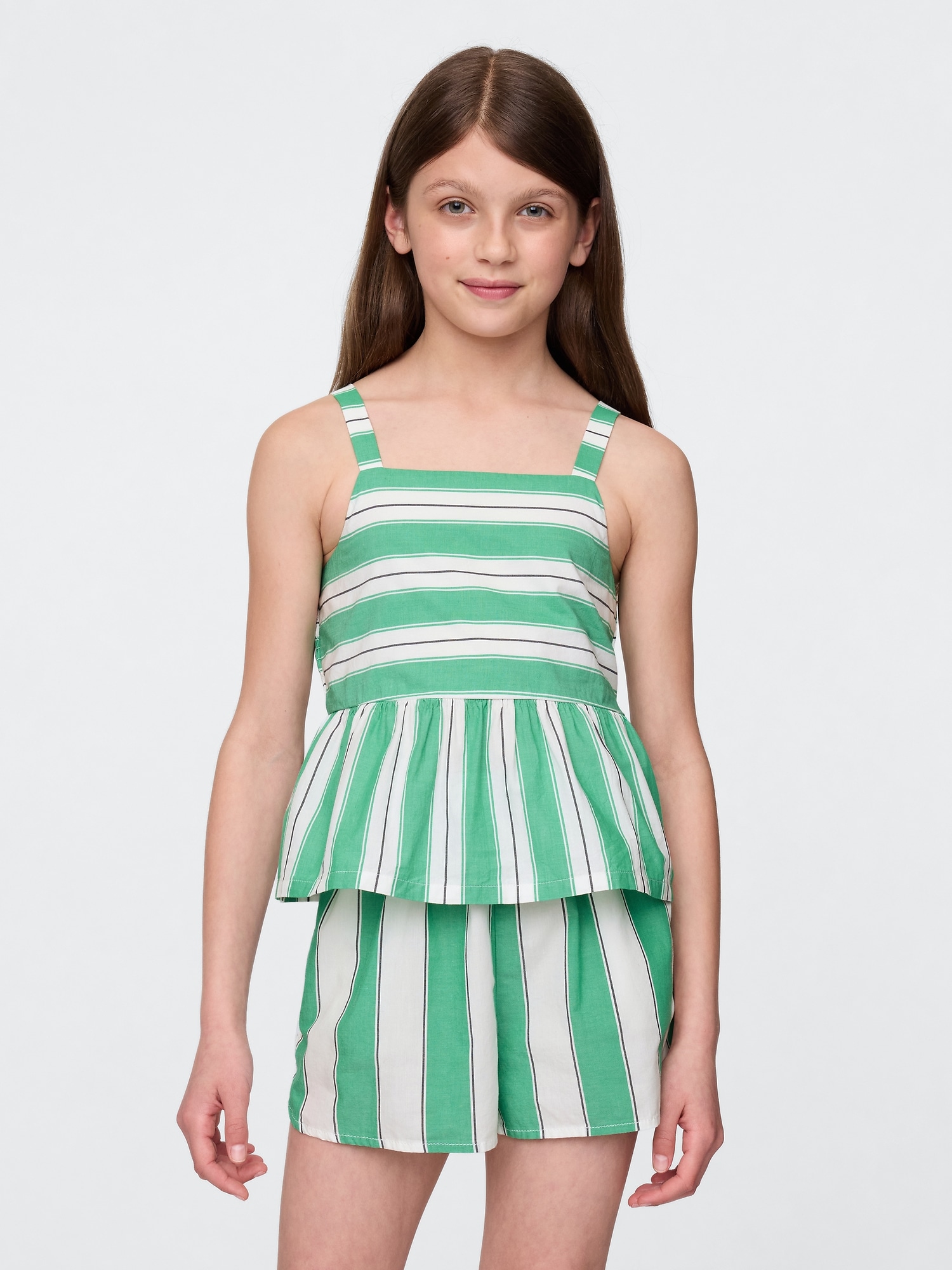 Kids Poplin Peplum Top - Green Stripe