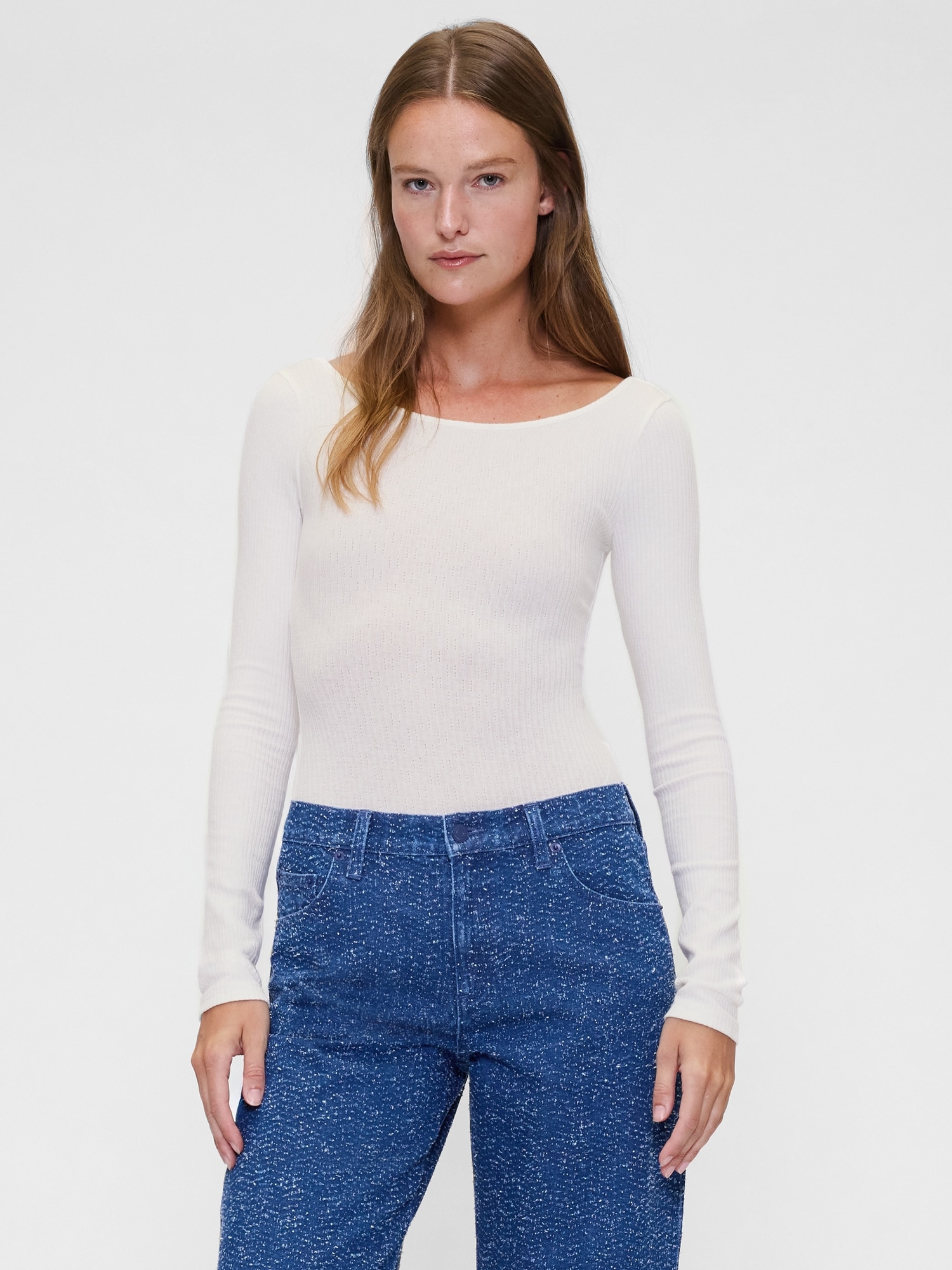 Gap Studio Pointelle Bodysuit In White
