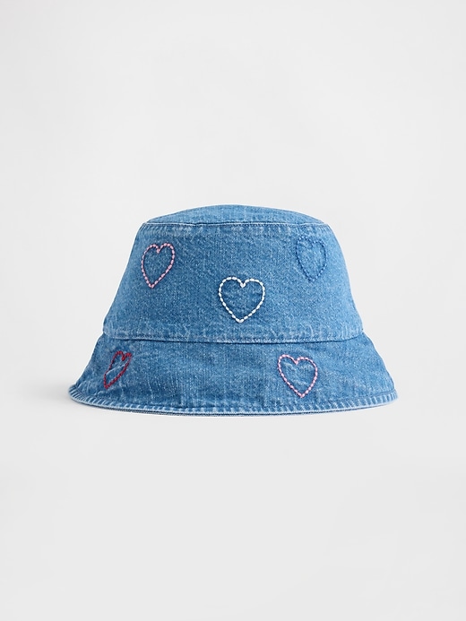 Image number 1 showing, Baby Denim Embroidered Heart Bucket Hat