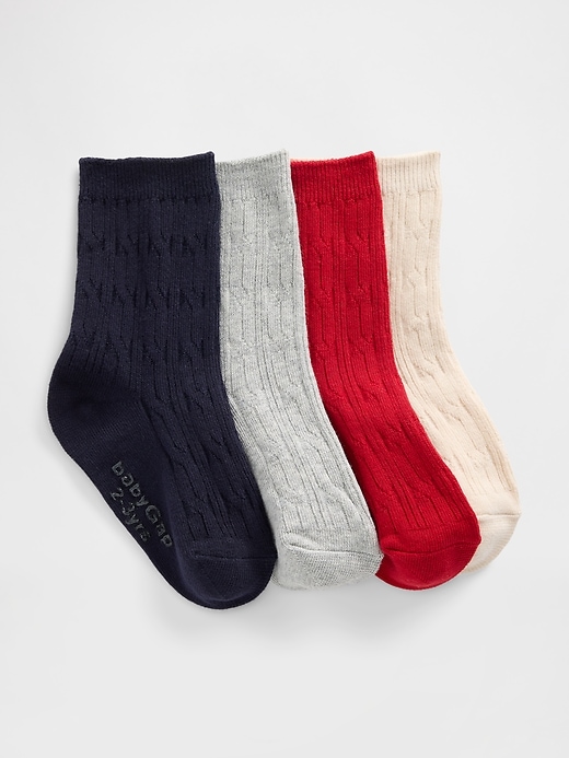 Image number 1 showing, Baby & Toddler Cable-Knit Crew Socks (4-Pack)