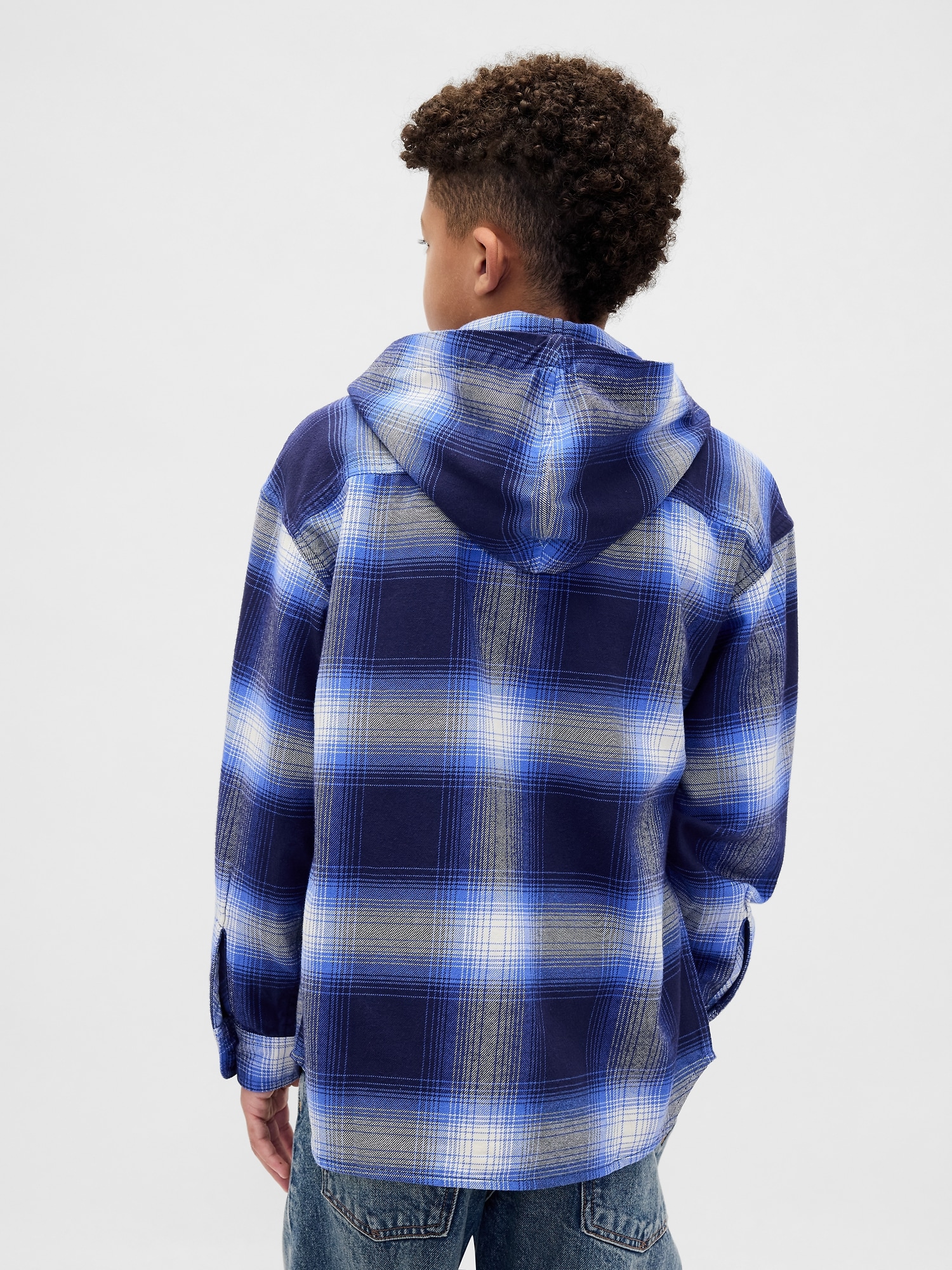 Kids Organic Cotton Hooded Flannel Shirt