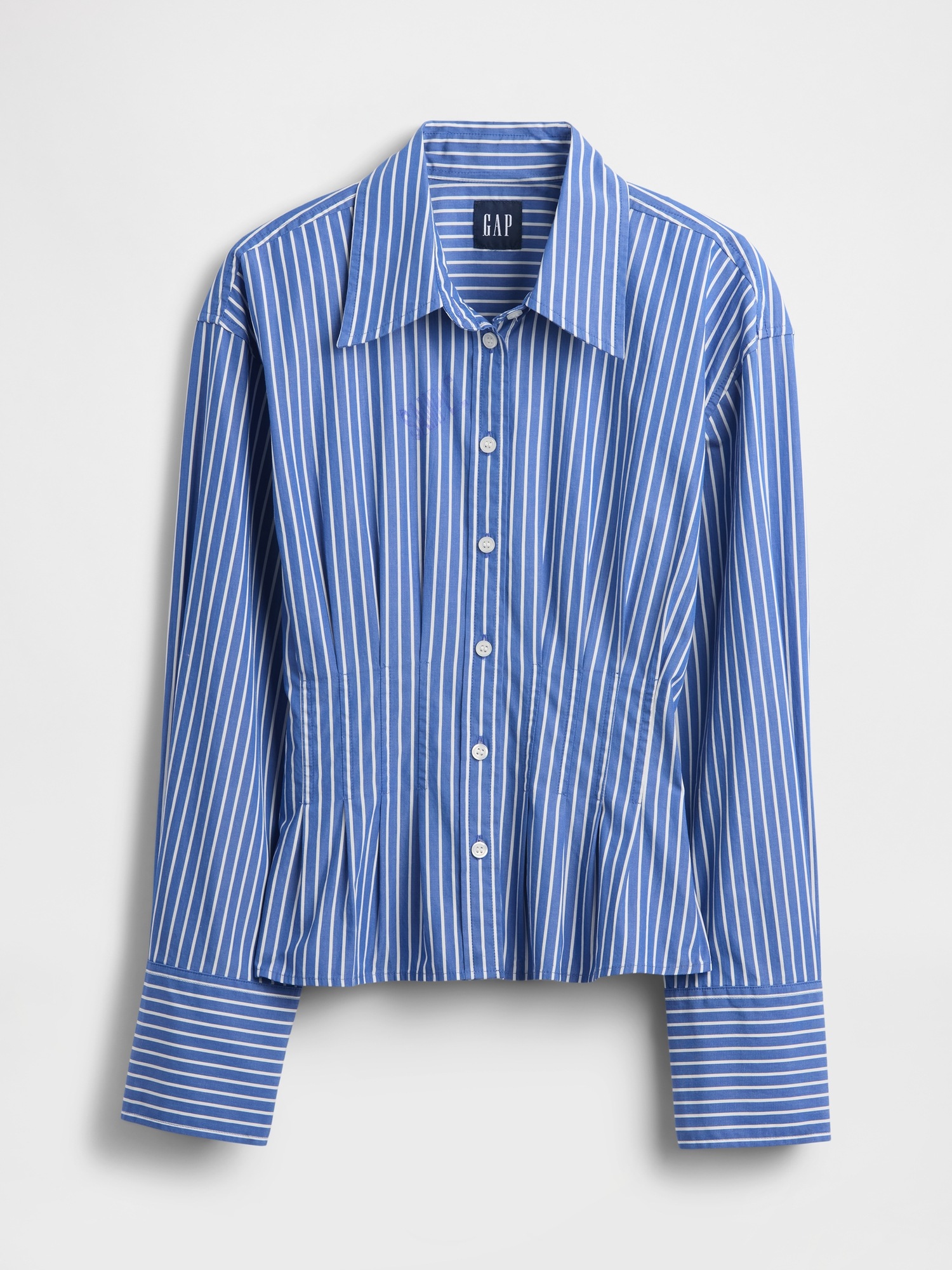 Женская рубашка Gap Organic Cotton Poplin Fitted, цвет: Синий / Белый — фото 4