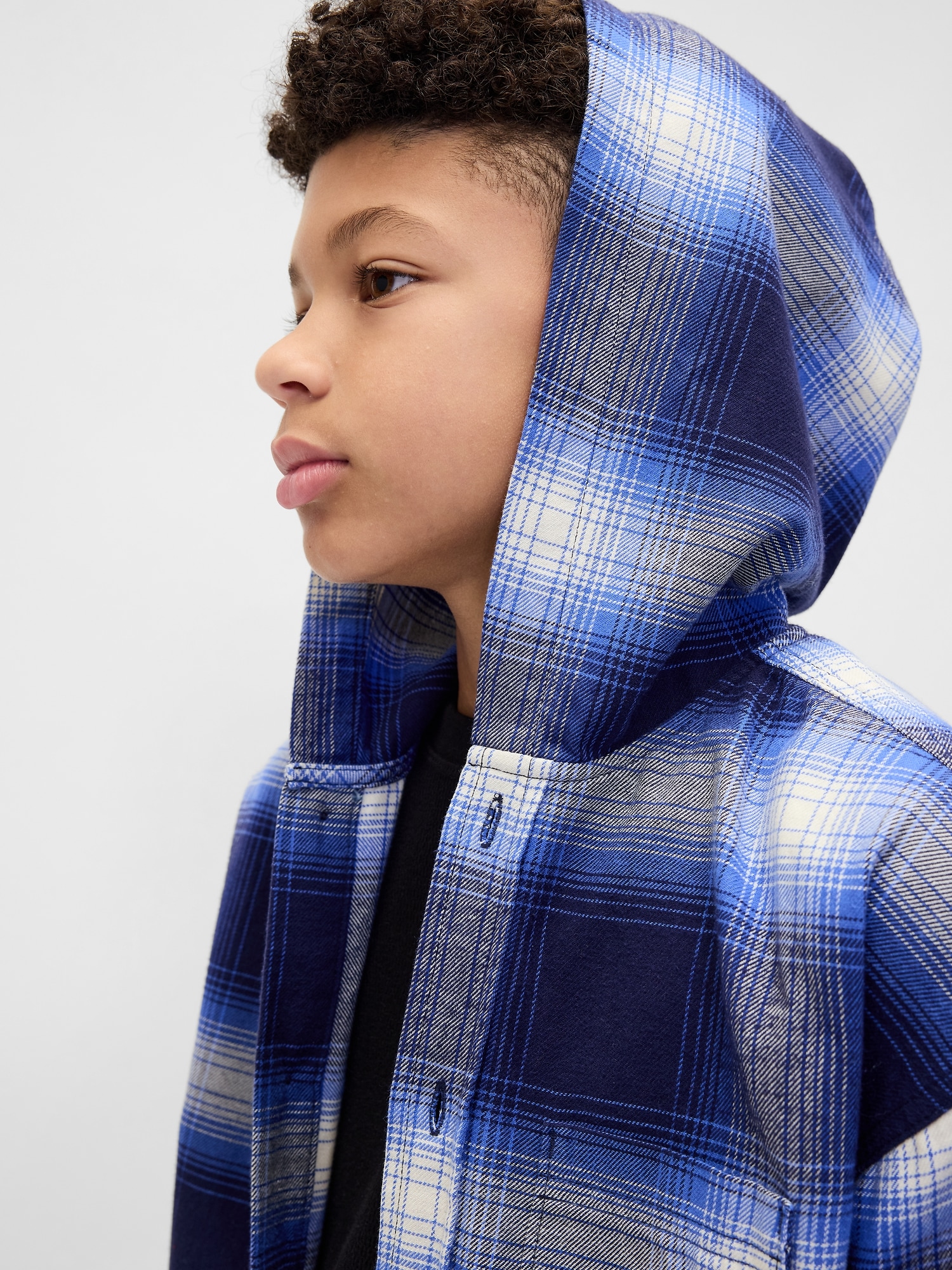 Kids Organic Cotton Hooded Flannel Shirt