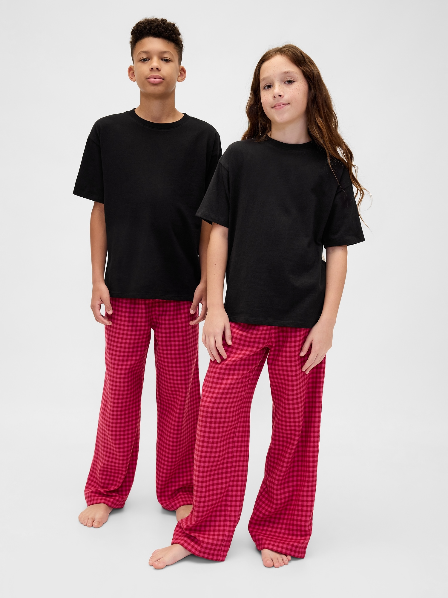 Kids Recycled Flannel PJ Pants - Pink Gingham